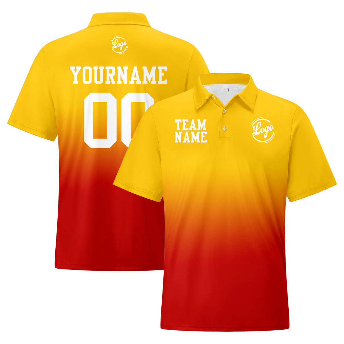 Benutzerdefinierte Gelb Rot Fußball Gradient Polo-Shirts Fügen Sie Ihr Einzigartiges hinzu Logo/Name/Nummer