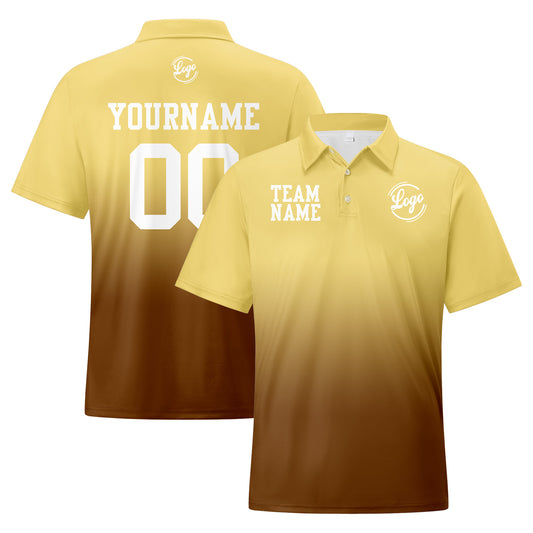 Benutzerdefinierte Hellgelb Braun Fußball Gradient Polo-Shirts Fügen Sie Ihr Einzigartiges hinzu Logo/Name/Nummer