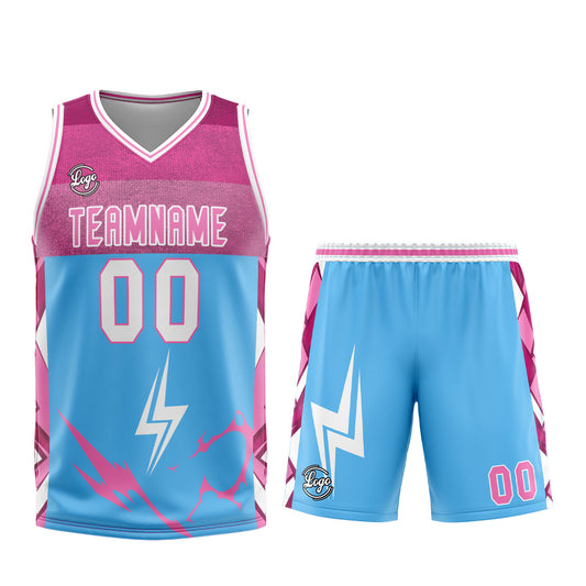 Benutzerdefinierter Blau Rosa Basketball Jersey Uniform Anzug gedruckt Ihr Logo Name Nummer
