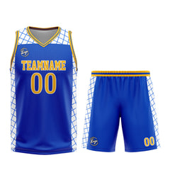 Benutzerdefinierter Blau Gelb Basketball Jersey Uniform Anzug gedruckt Ihr Logo Name Nummer