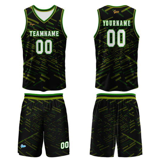 Benutzerdefinierter Schwarz Grün Basketball Jersey Uniform Anzug gedruckt Ihr Logo Name Nummer