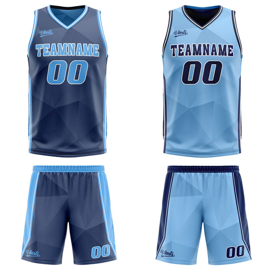 Benutzerdefinierte Marine Hellblau Reversible Basketball Jersey Personalisierte Drucken Name Nummer Logo
