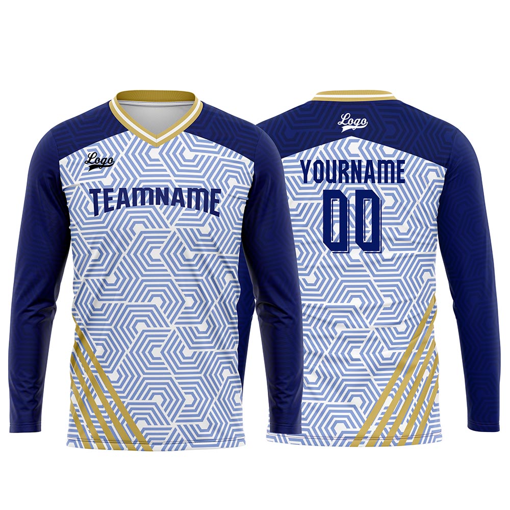 Kundenspezifisches Dunkel Blau Gold Basketball Fußball Schießen langes T-Shirt für Erwachsene und Kinder