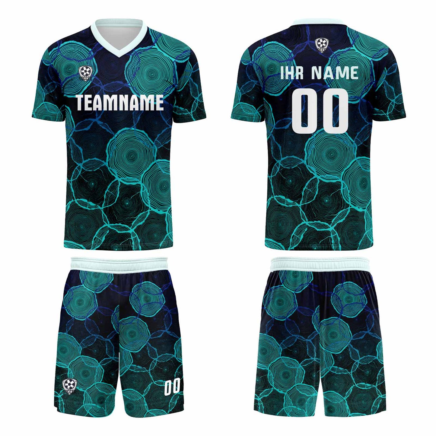 Benutzerdefinierte Schwarz Cyan Trikots für Männer Frauen Personalisierte Fußball Uniformen für Erwachsene und Kind