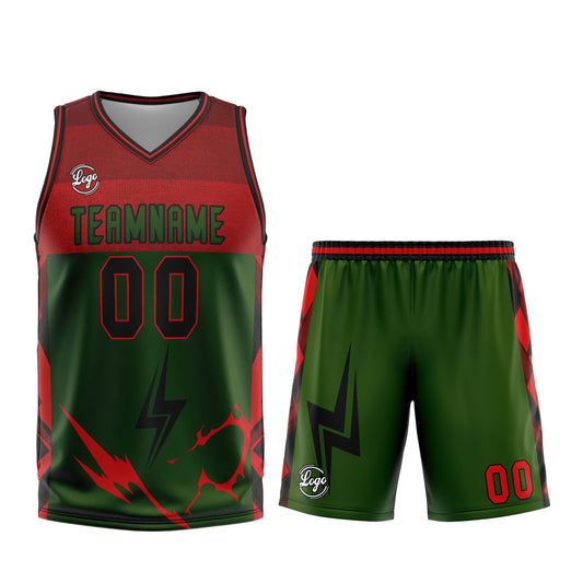 Benutzerdefinierter Grün Rot Basketball Jersey Uniform Anzug gedruckt Ihr Logo Name Nummer