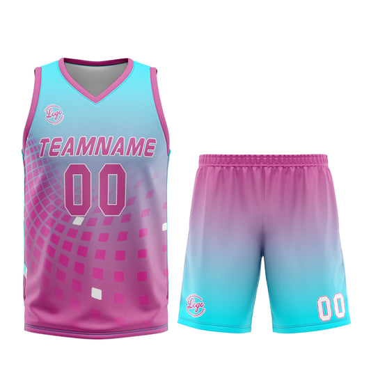Benutzerdefinierter Hellblau Rosa Basketball Jersey Uniform Anzug gedruckt Ihr Logo Name Nummer