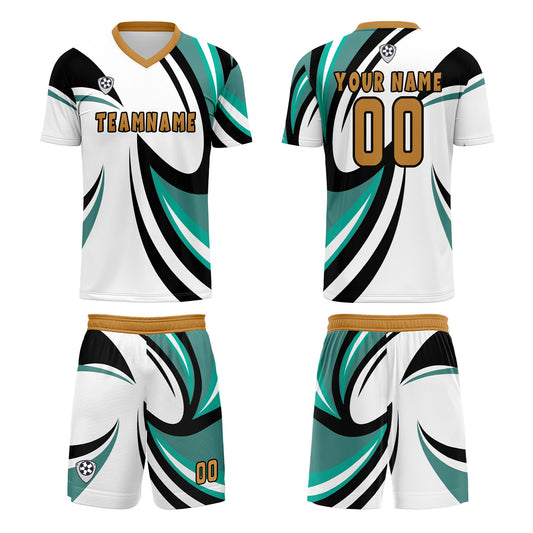 Benutzerdefinierte Weiß Teal Trikots für Männer Frauen Personalisierte Fußball Uniformen für Erwachsene und Kind