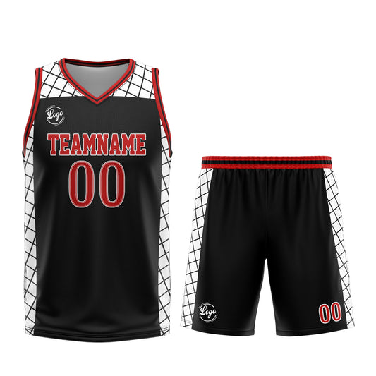 Benutzerdefinierter Schwarz Rot Basketball Jersey Uniform Anzug gedruckt Ihr Logo Name Nummer