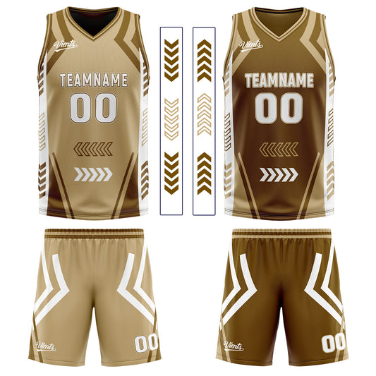 Benutzerdefinierte Braun Reversible Basketball Jersey Personalisierte Drucken Name Nummer Logo
