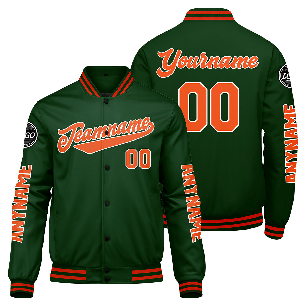 Maßgeschneiderte Dunkelgrün Orange Letterman Varsity Jacket Individuelle Stickerei Druck nach Ihrem Wunsch