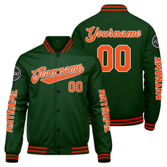 Maßgeschneiderte Dunkelgrün Orange Letterman Varsity Jacket Individuelle Stickerei Druck nach Ihrem Wunsch