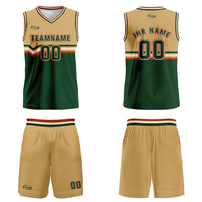 Benutzerdefinierter Hellbraun Grün Weiß Rot Basketball Jersey Uniform Anzug gedruckt Ihr Logo Name Nummer