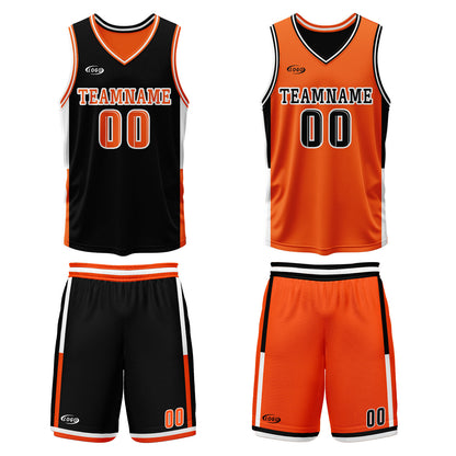 Benutzerdefinierte Schwarz Orange Reversible Basketball Jersey Personalisierte Drucken Name Nummer Logo