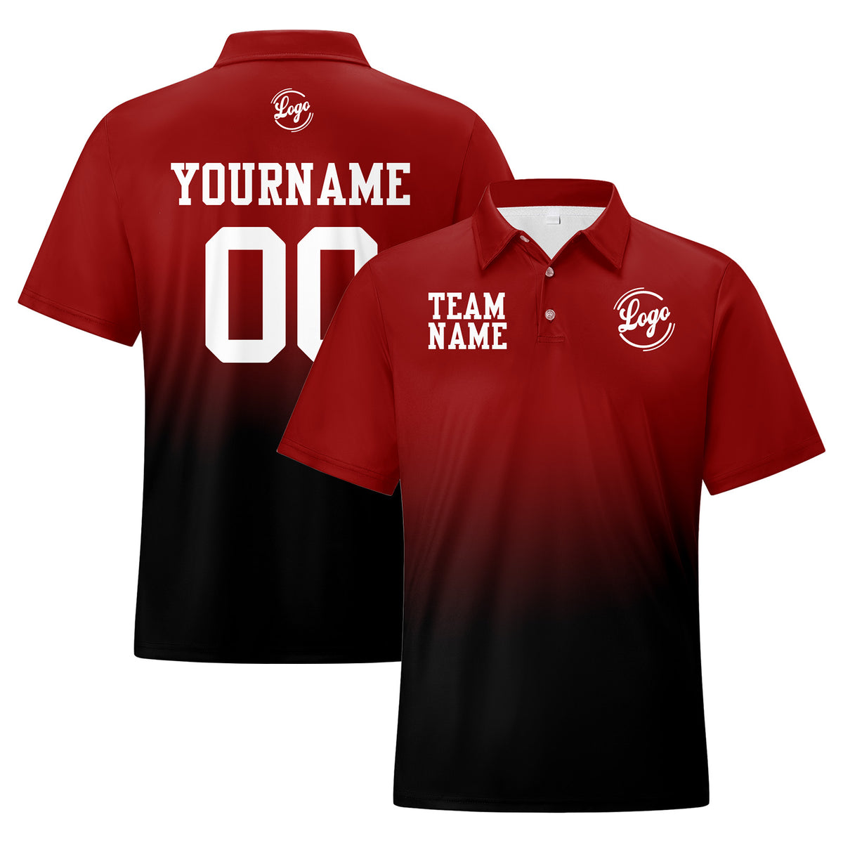 Benutzerdefinierte Burgund Schwarz Fußball Gradient Polo-Shirts Fügen Sie Ihr Einzigartiges hinzu Logo/Name/Nummer