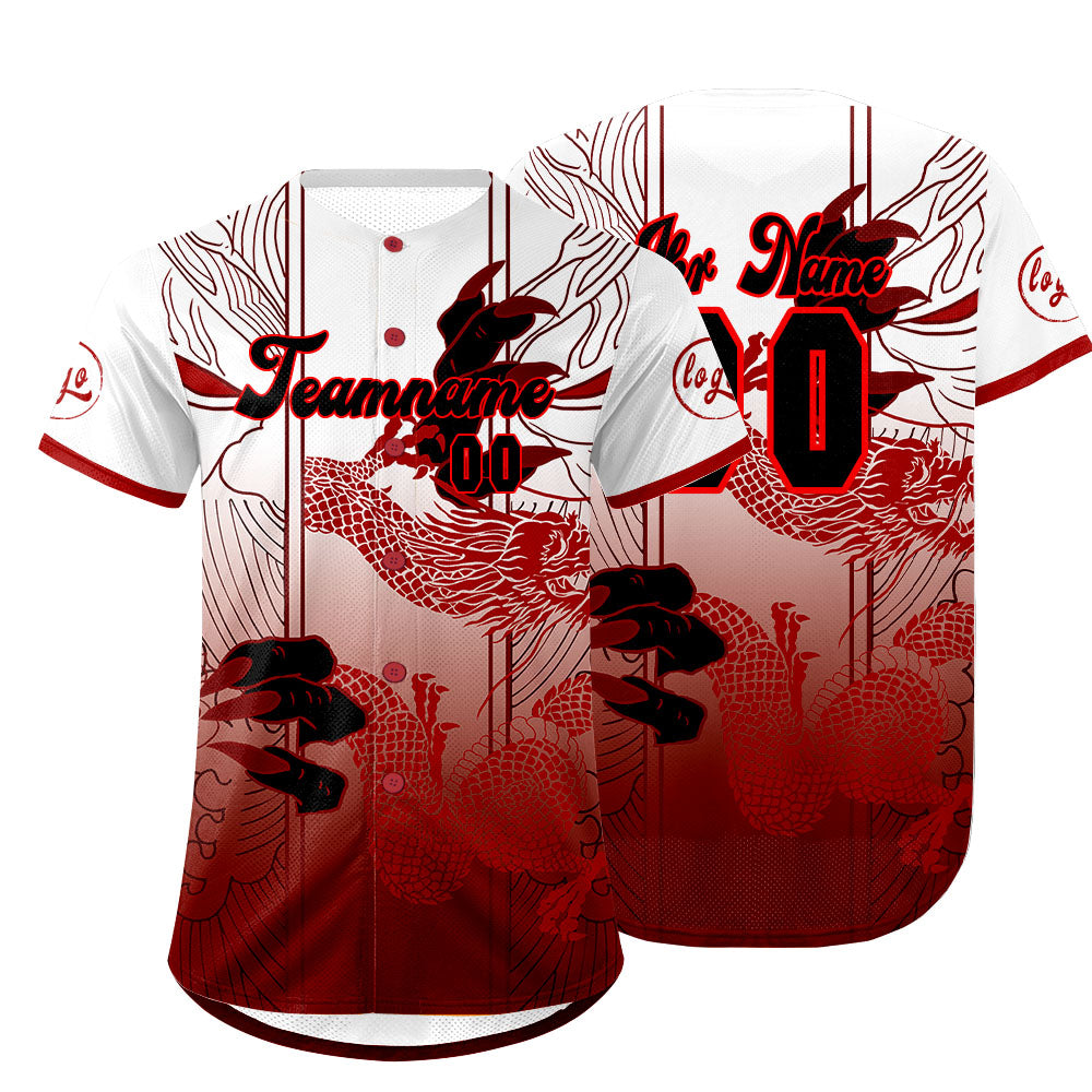 Benutzerdefiniert Rot Weiß Personalisierter Baseball Jersey mit Farbverlauf Team Uniform mit Namen und Nummer