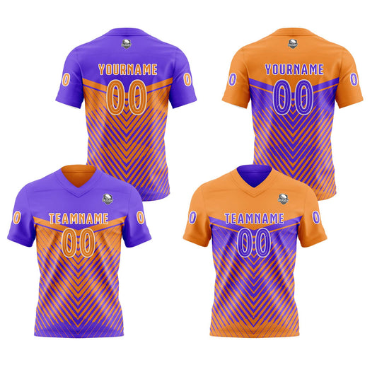 Benutzerdefinierte Lila Orange Reversibel Fußball Trikot Personalisierte Gradient Fußball Shirts für Männer gedruckt Team Name Nummer Logo