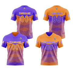 Benutzerdefinierte Lila Orange Reversibel Fußball Trikot Personalisierte Gradient Fußball Shirts für Männer gedruckt Team Name Nummer Logo