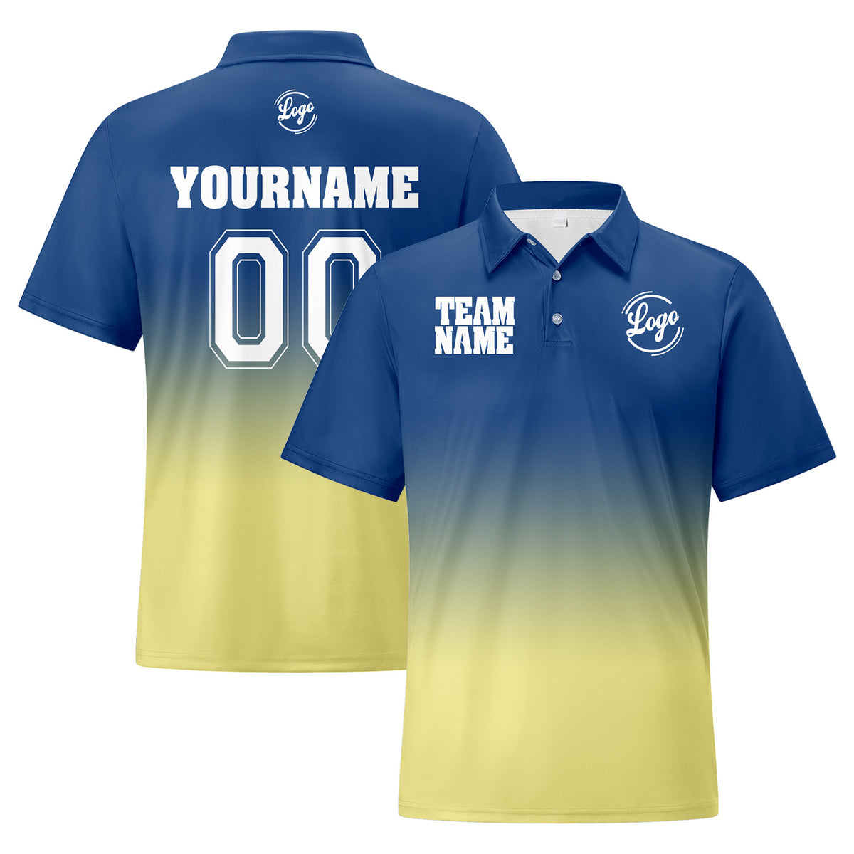 Benutzerdefinierte Blau Lichtgelb Fußball Gradient Polo-Shirts Fügen Sie Ihr Einzigartiges hinzu Logo/Name/Nummer
