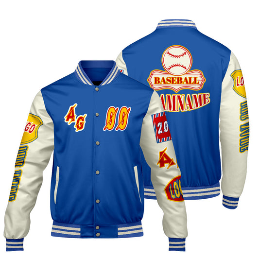 Maßgeschneiderte Blau Gelb Letterman Varsity Jacket Individuelle Stickerei  Druck nach Ihrem Wunsch