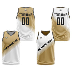 Benutzerdefinierte Braun Weiß Reversible Basketball Jersey Personalisierte Print Name Nummer Logo