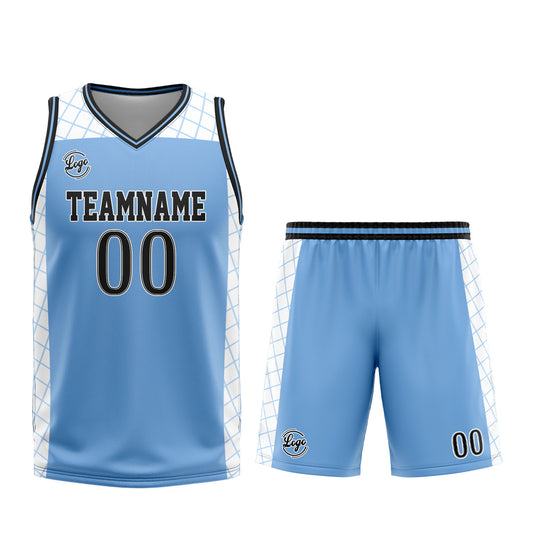 Benutzerdefinierter Hellblau Schwarz Basketball Jersey Uniform Anzug gedruckt Ihr Logo Name Nummer
