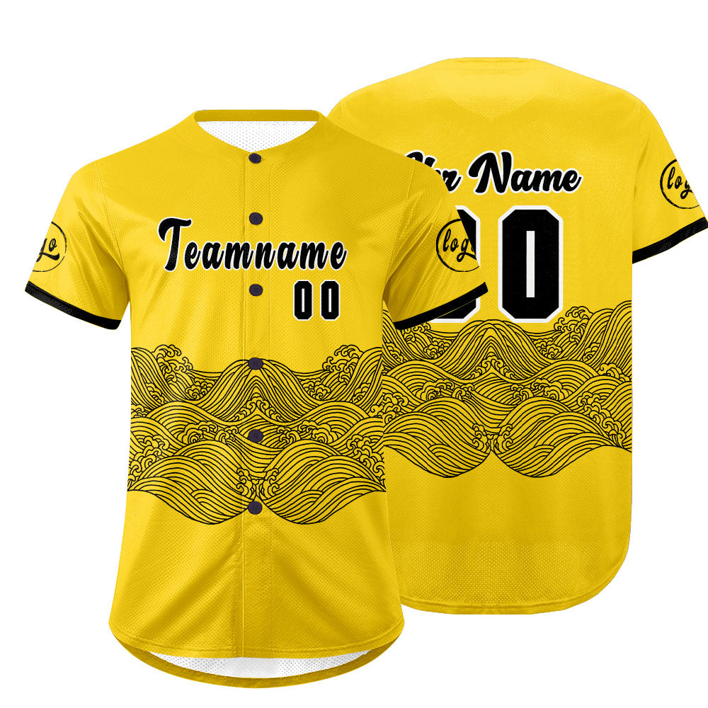 Benutzerdefiniert Gelb Schwarz Personalisierter Baseball Jersey mit Farbverlauf Team Uniform mit Namen und Nummer