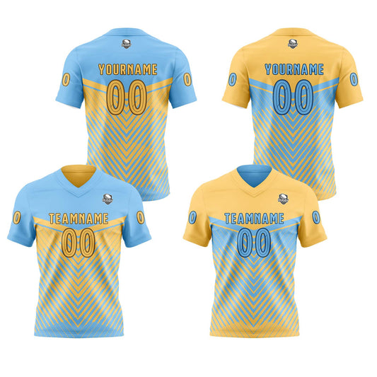 Benutzerdefinierte Blau Gelb Reversibel Fußball Trikot Personalisierte Gradient Fußball Shirts für Männer gedruckt Team Name Nummer Logo