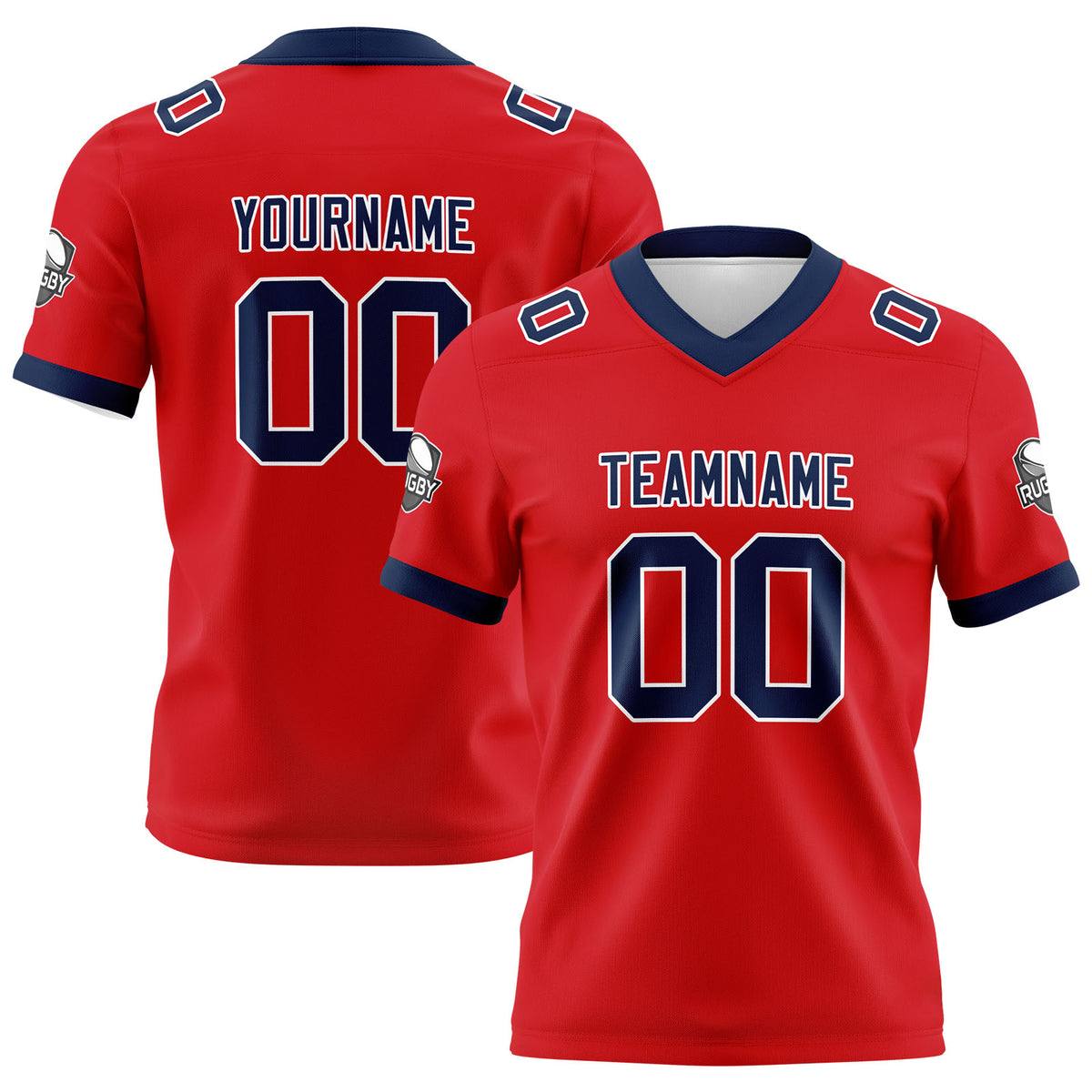 Benutzerdefinierte Rot Marine Fußball Trikots Personalisierter Name Nummer Logo