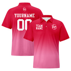 Benutzerdefinierte Rot Rosa Fußball Gradient Polo-Shirts Fügen Sie Ihr Einzigartiges hinzu Logo/Name/Nummer