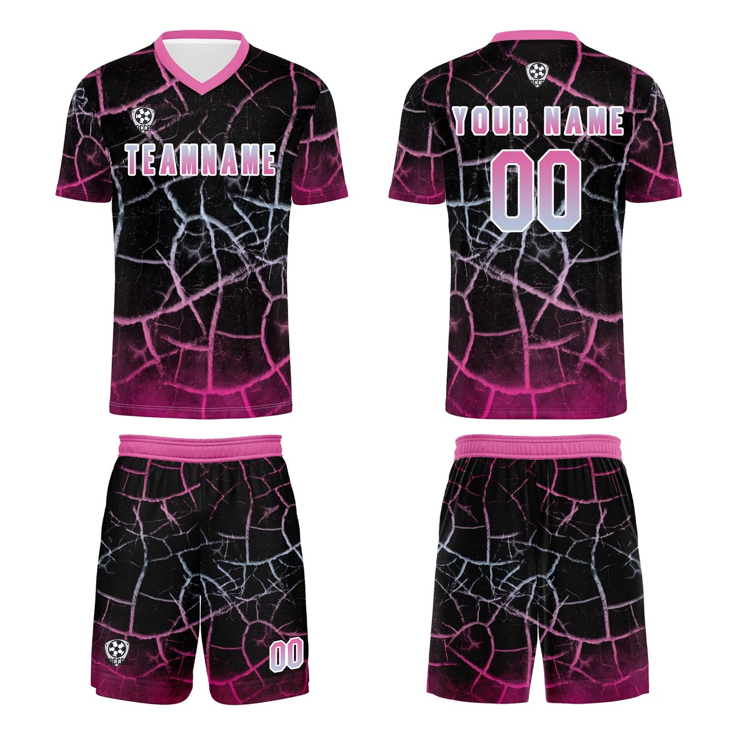 Benutzerdefinierte Schwarz Rosa Trikots für Männer Frauen Personalisierte Fußball Uniformen für Erwachsene und Kind