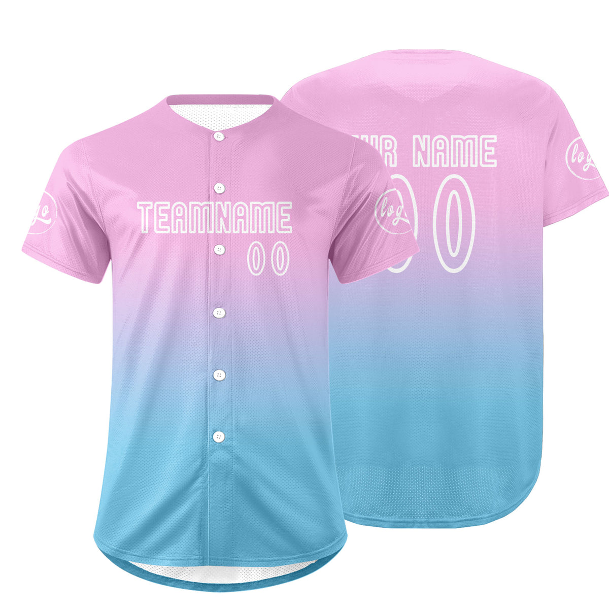 Benutzerdefiniert Rosa Blau Personalisierter Baseball Jersey mit Farbverlauf Team Uniform mit Namen und Nummer
