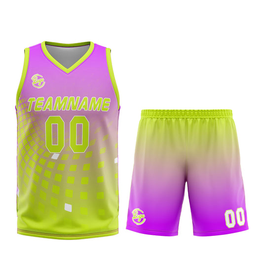 Benutzerdefinierter Licht Lila Grün Basketball Jersey Uniform Anzug gedruckt Ihr Logo Name Nummer
