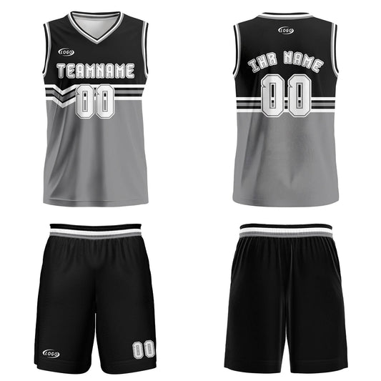Benutzerdefinierter Schwarz Grau Weiß Basketball Jersey Uniform Anzug gedruckt Ihr Logo Name Nummer