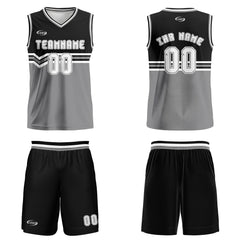 Benutzerdefinierter Schwarz Grau Weiß Basketball Jersey Uniform Anzug gedruckt Ihr Logo Name Nummer