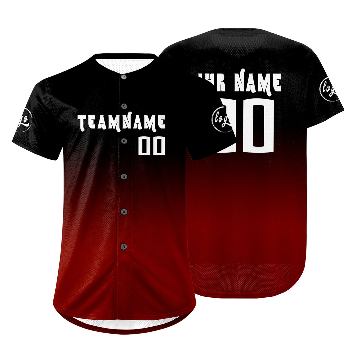 Benutzerdefiniert Schwarz Rot Personalisierter Baseball Jersey mit Farbverlauf Team Uniform mit Namen und Nummer