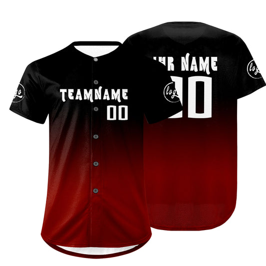 Benutzerdefiniert Schwarz Rot Personalisierter Baseball Jersey mit Farbverlauf Team Uniform mit Namen und Nummer
