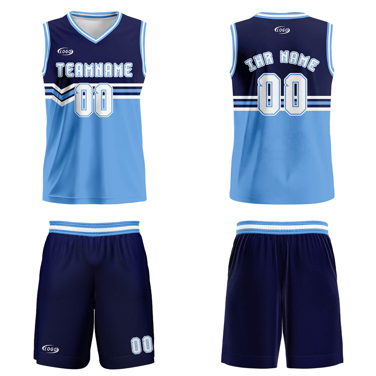 Benutzerdefinierter Marineblau Weiß Basketball Jersey Uniform Anzug gedruckt Ihr Logo Name Nummer