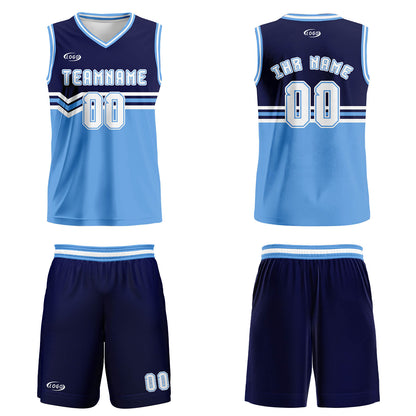 Benutzerdefinierter Marineblau Weiß Basketball Jersey Uniform Anzug gedruckt Ihr Logo Name Nummer