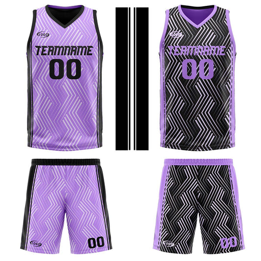 Benutzerdefinierte Lila Schwarz Reversible Basketball Jersey Personalisierte Drucken Name Nummer Logo