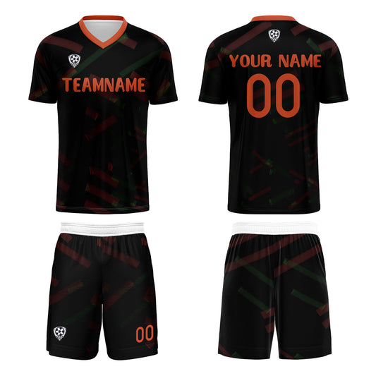 Benutzerdefinierte Schwarz Orange Rot Fußball Trikots für Männer Frauen Personalisierte Fußball Uniformen für Erwachsene und Kind