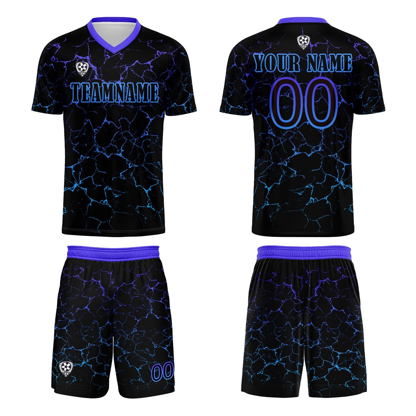 Benutzerdefinierte Schwarz Blau Trikots für Männer Frauen Personalisierte Fußball Uniformen für Erwachsene und Kind