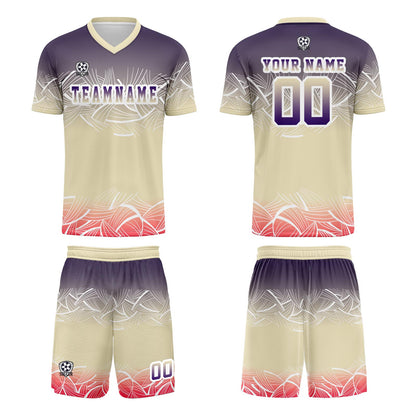 Benutzerdefinierte Beige  Lila Trikots für Männer Frauen Personalisierte Fußball Uniformen für Erwachsene und Kind