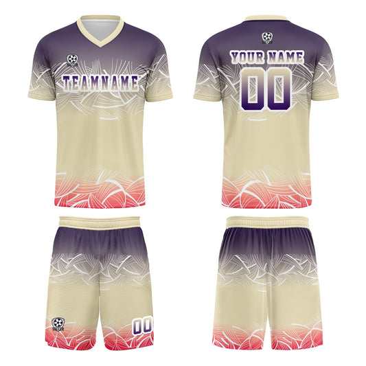 Benutzerdefinierte Beige  Lila Trikots für Männer Frauen Personalisierte Fußball Uniformen für Erwachsene und Kind