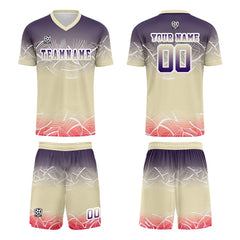 Benutzerdefinierte Beige  Lila Trikots für Männer Frauen Personalisierte Fußball Uniformen für Erwachsene und Kind
