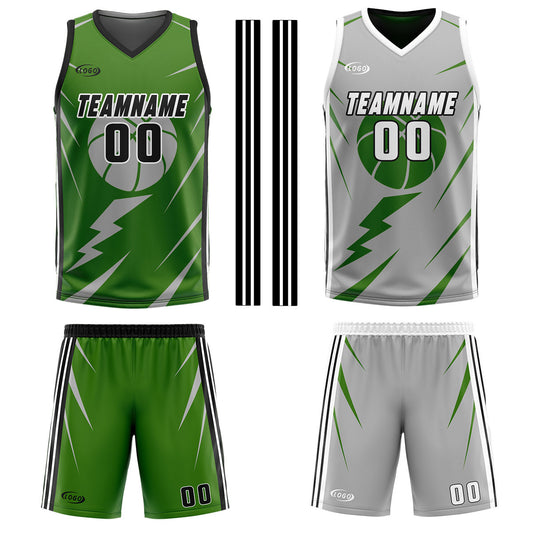 Benutzerdefinierte Grün Grau Reversible Basketball Jersey Personalisierte Drucken Name Nummer Logo