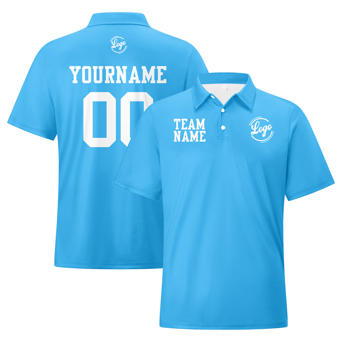 Benutzerdefinierte Himmelblau Weiß Fußball Polo-Shirts Fügen Sie Ihr Einzigartiges hinzu Logo/Name/Nummer