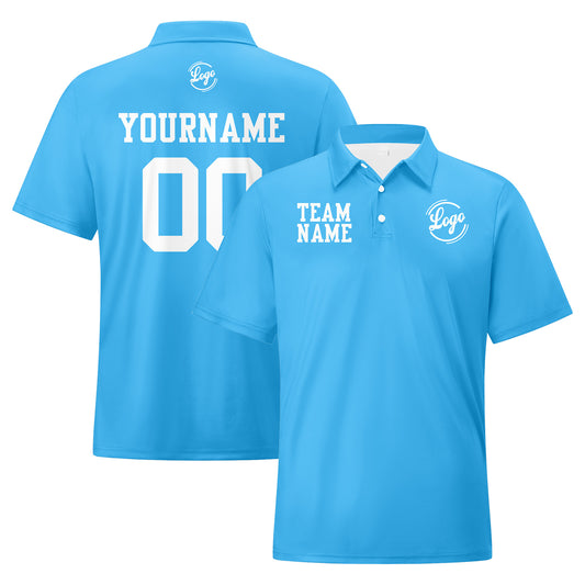 Benutzerdefinierte Himmelblau Weiß Fußball Polo-Shirts Fügen Sie Ihr Einzigartiges hinzu Logo/Name/Nummer