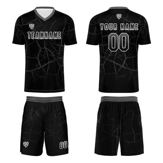 Benutzerdefinierte Schwarz  Grau Trikots für Männer Frauen Personalisierte Fußball Uniformen für Erwachsene und Kind