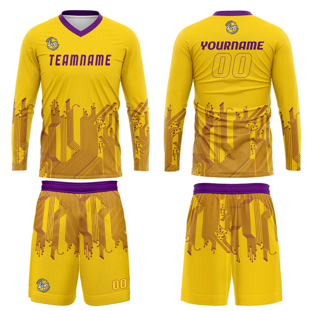 Kundenspezifisches Gelb Lila Basketball Fußball Schießen langes T-Shirt für Erwachsene und Kinder