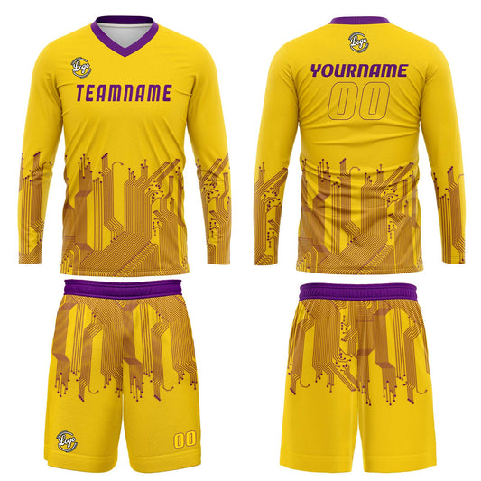 Kundenspezifisches Gelb Lila Basketball Fußball Schießen langes T-Shirt für Erwachsene und Kinder